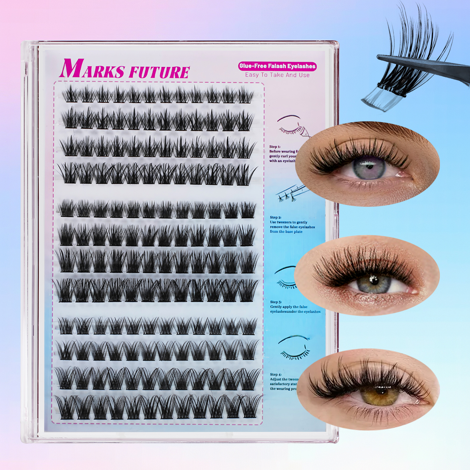Eyelash Extension Cat Eye - 144 Pieces of C Curl Self-Adhesive