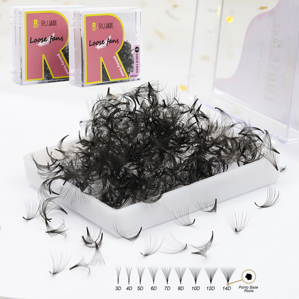 Eyelash Extension Human Hair - RUJADE Thin Pointy Base Premade Volume