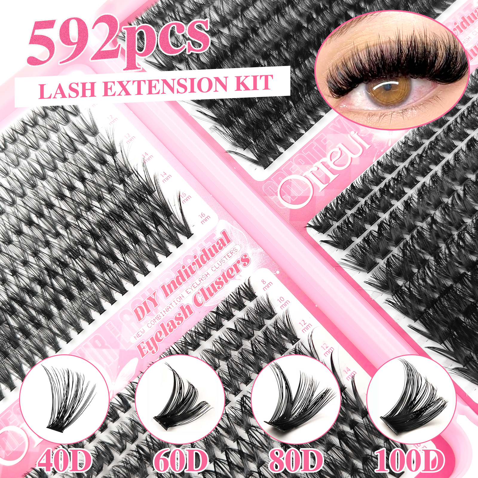 Lash Extension Tweezers - 592PCS DIY Lash Extension Kit 40D