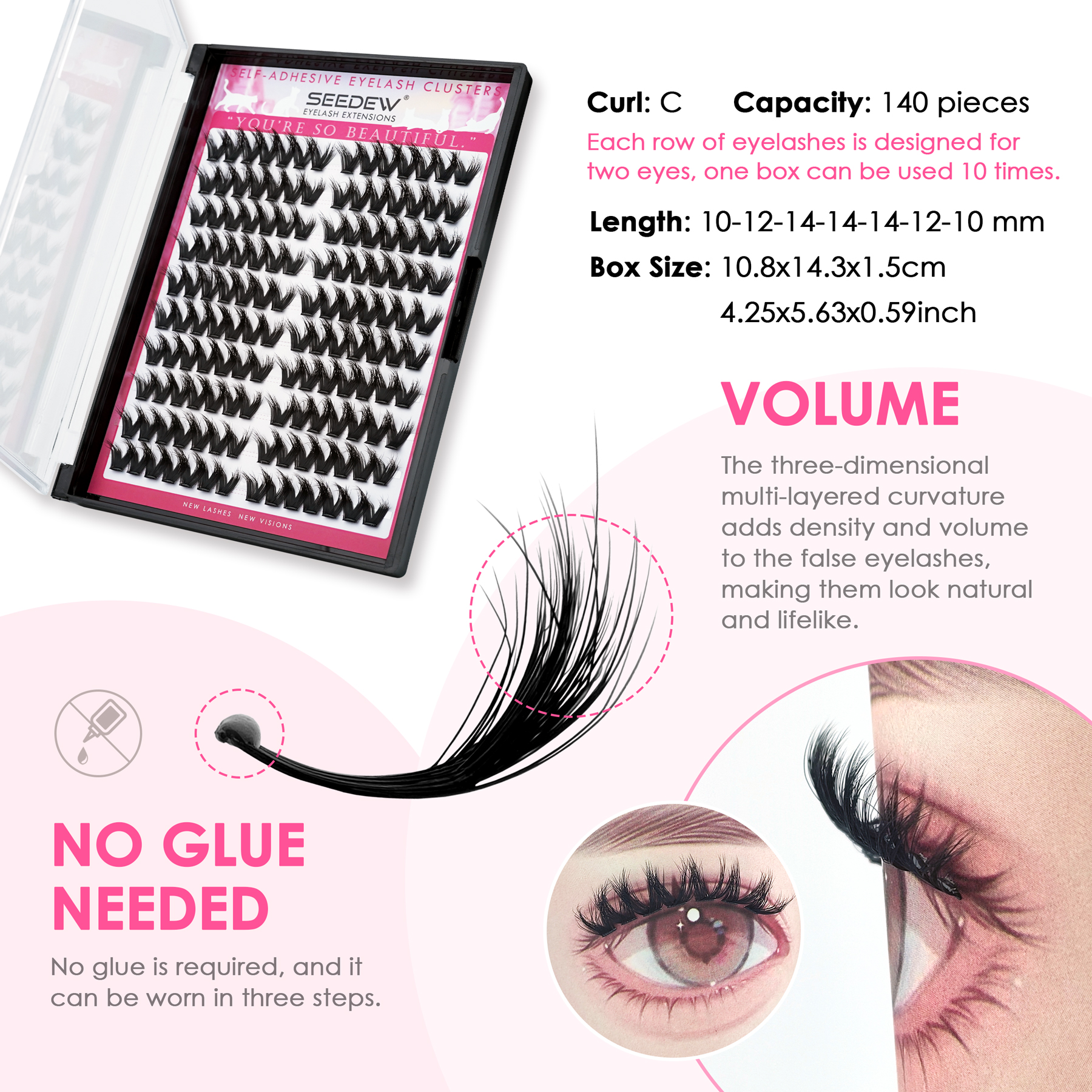 SEEDEW 3D V-shaped Thick False - Eyelash Extension With Glue reseña y precio