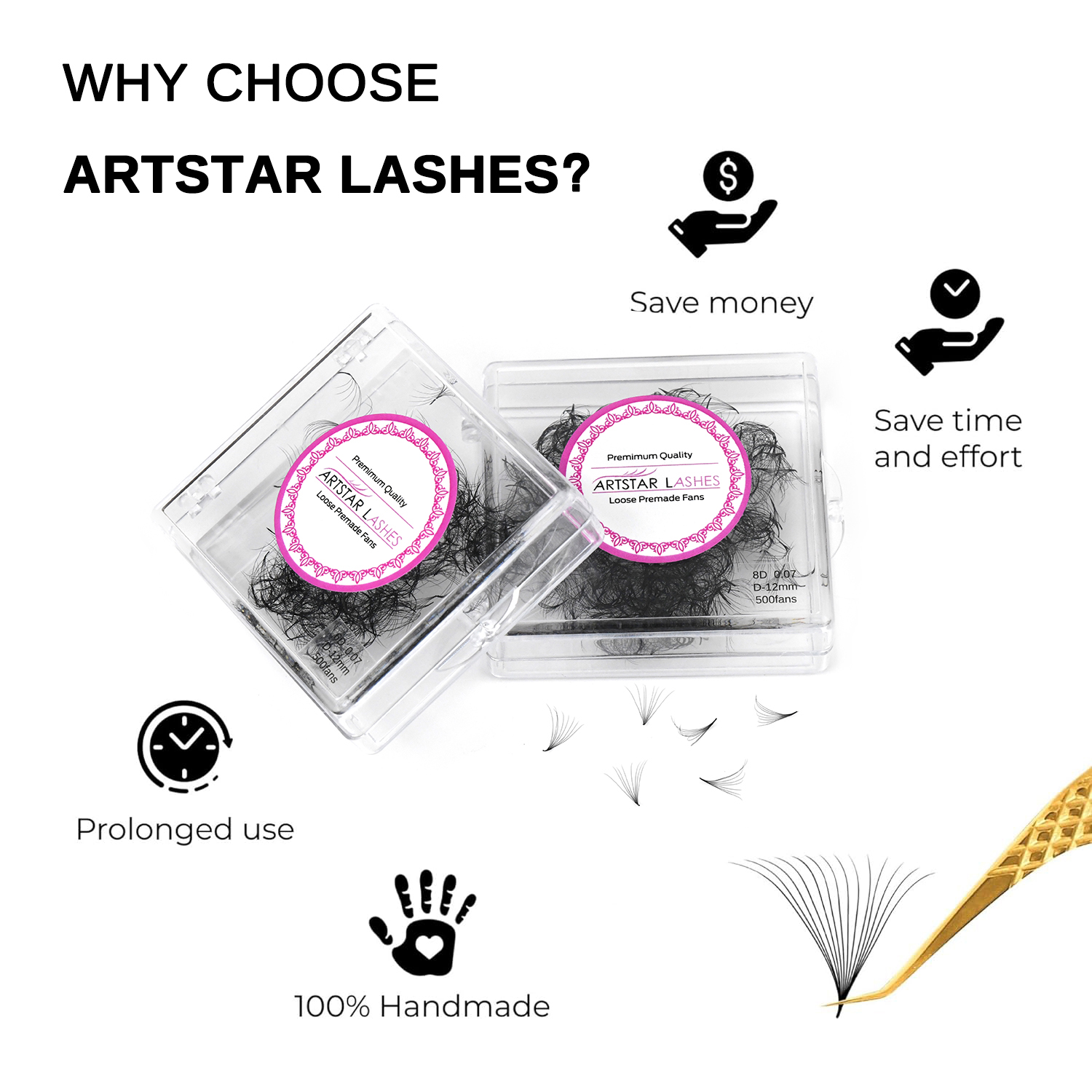 ARTSTAR 500 Fans Loose Fan Eye - Eyelash Extension Human Hair reseña y precio